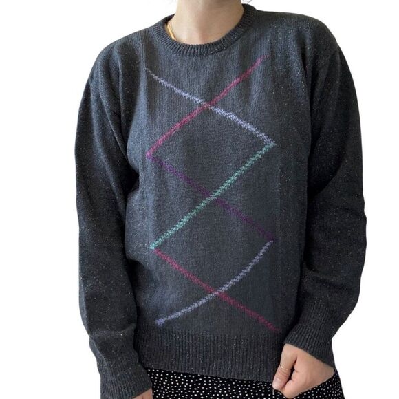 Vintage 1990s Gianfranco Ruffuni Gray Donegal Fleck Ski Argyle Sweater Sz M - Picture 4 of 8